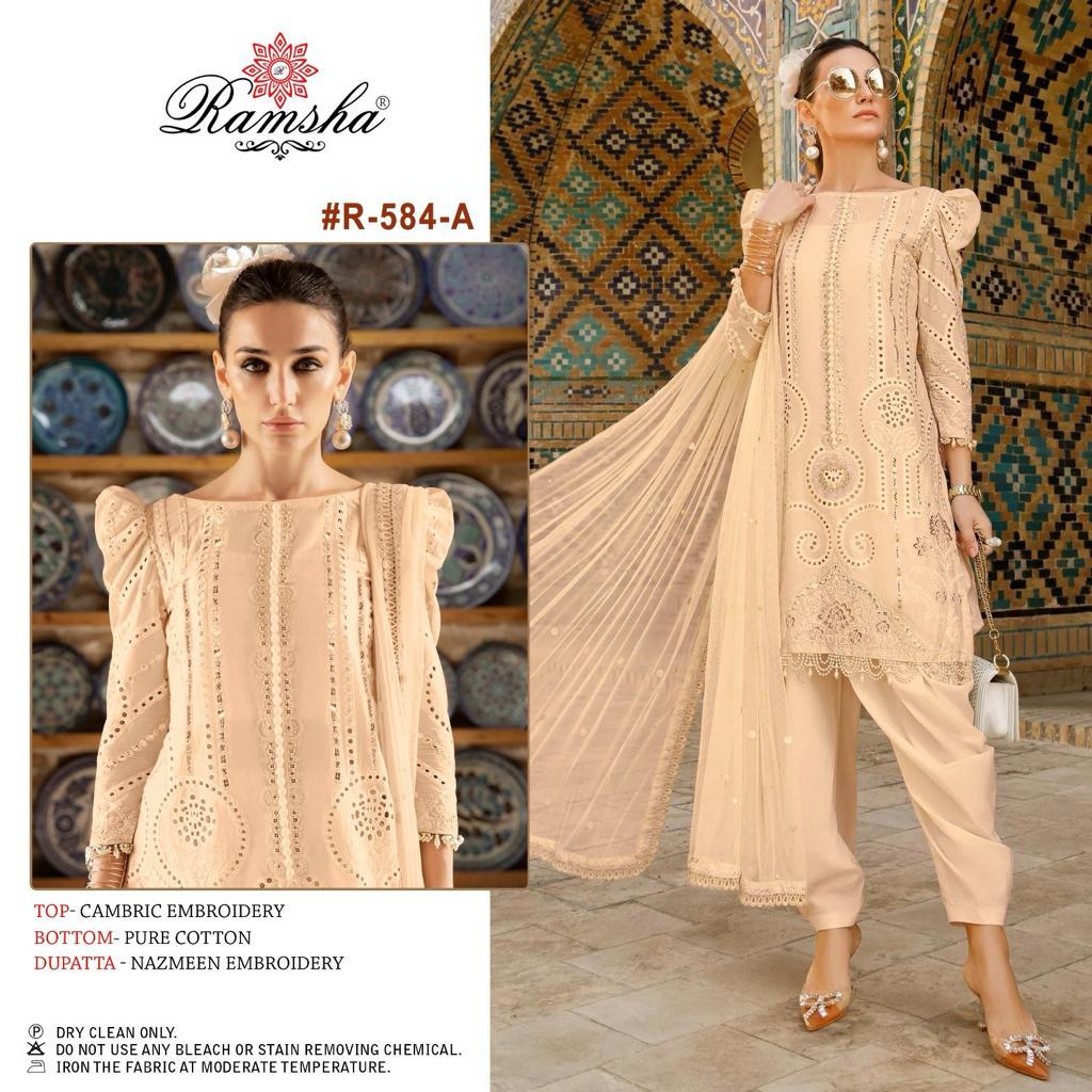 Ramsha R 584 A/B Cambric Embroidery Pakistani Suits Catalog